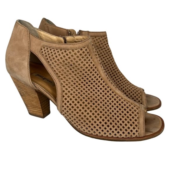 Paul Green Shoes - Paul Green Bootie Tianna Tan Perforated Open Toe Stacked Heel Shoes Size 10